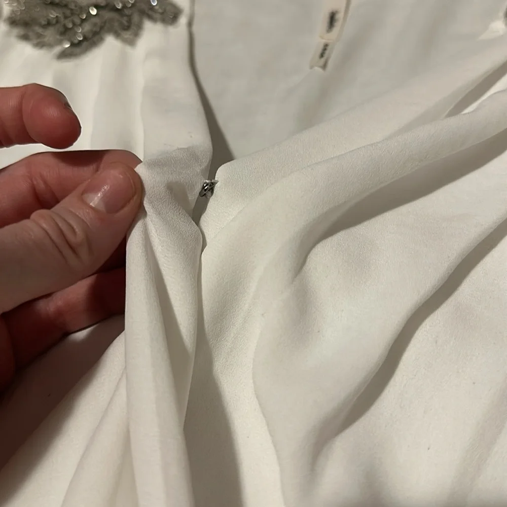 Belatrix Embellished Beaded Shoulder Gatsby Flapper Sequin Blouse White Silver S - Picture 8 of 9